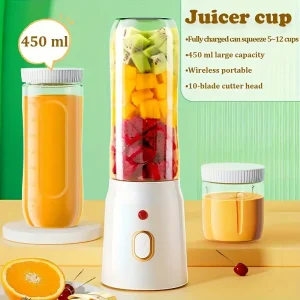 Compact USB Rechargeable Portable Juicer – Automatic Squeezing & Efficient Separation, Ideal for Fresh Orange Juice, Multifunctional Kitchen Gadget with Detachable Design, White & Green, 1600mAh Battery, Perfect for On-the-Go Juicing, Fresh Juice
