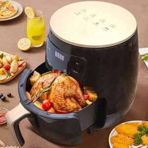 3.7QT Air Fryer with LED Touch Display, 1400W, Non-Stick Coating, Basket, CelsiusFahrenheit StepDown Capable, Digital Touchscreen, Beige - Corded Electric Countertop Oven & Fryer Combo for Family & Large Groups,  Compact Design, Highquality Coating