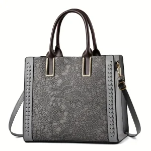 Elegant Black & White Structured Tote Bag - Women's Small Square Handbag with Zipper Closure for Everyday, Formal, Gift - Compact Professional Purse for Women, Ladies Handbags, Formal Accessory, Luxury Accessory, Sturdy Handles