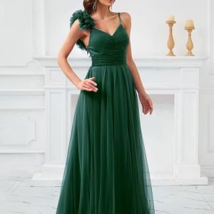 Women'S Formal Evening gown - Elegant Wedding Party Dress, Flowy Formal event attire, Formal Dresses for Women, Wedding Dresses for Bride, Special Occasion, Vneck Design, Ruched Detailing, Long Sleeve Dress, Bridal Wear, Highquality Fabric, Bride Attire