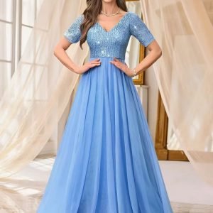 Elegant V-Neck Pleated Chiffon Bridesmaid Dress with Side Slit - Long Sleeve, Fitted Silhouette, Solid Color, Spring/Summer Wedding Guest Gown, Wedding Dresses for Bride