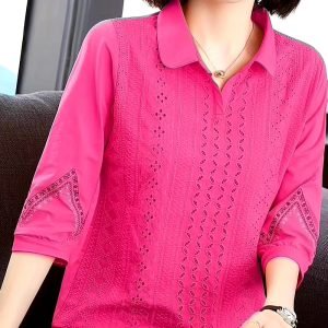 4 Solid Color Round Neck Long Sleeve Tops, Casual Loose Fit for Spring And Autumn, Women'S Clothing
