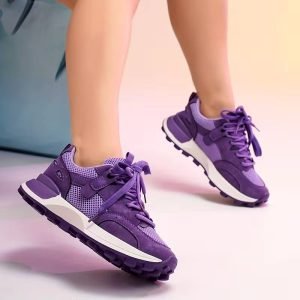 Women's White Faux Cover/Lace-Up Chunky Height-Increasing Mule Shoes - 2.76inch Lift, Low-Top Lace-Up Ankle, Arch & Stability, All-Season Casual & Semi-Formal Sneakers with Thick Platform, Solid Color Design, Faux Cover/Fabric Upper & Rubber Sole, Minimal