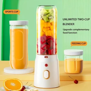 Portable USB- Blender & Juicer Cup with Digital Display, 3-Speed Settings, 12-Blade Motor, Rechargeable Battery- Smoothie Maker for On-the-Go Fresh Fruit Juice & Milkshakes - Easy-Clean Design, 15.22 Ounces Capacity